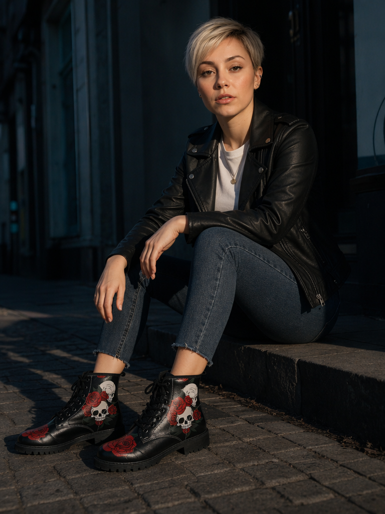 Elegant Floral Combat Boots
