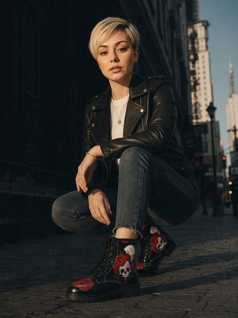 Elegant Floral Combat Boots