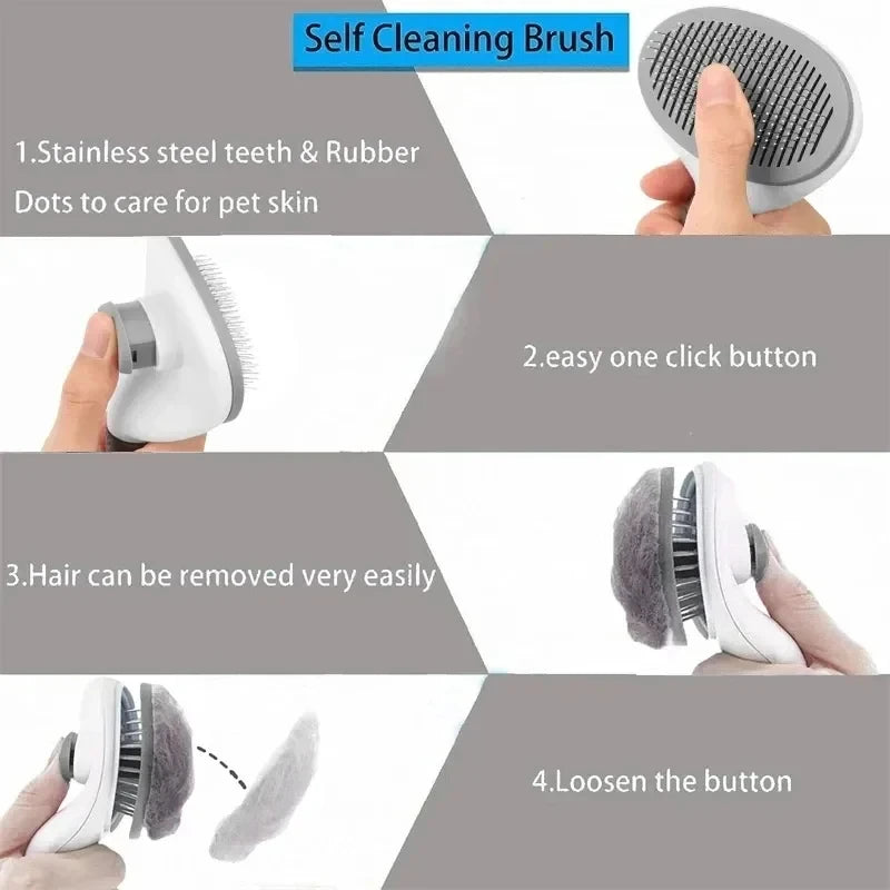 One-Click Self-Cleaning Pet Brush for Dogs & Cats